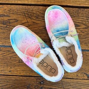 Hey Dude Kids Tie-Dye Slip-On Slippers in Pink Blue Green Yellow